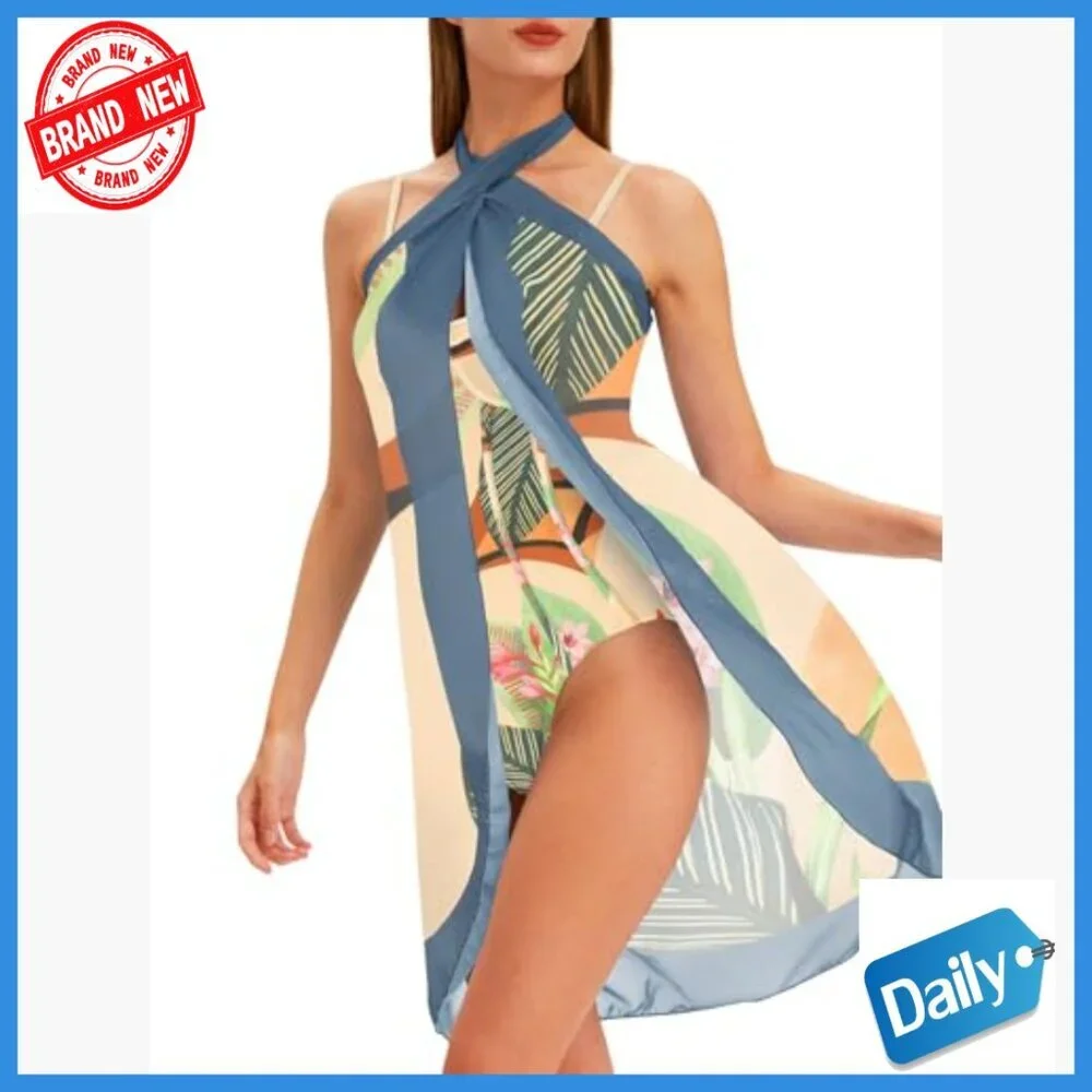 Floral One Piece Swimsuit with Sarong Cover Up Set Medium